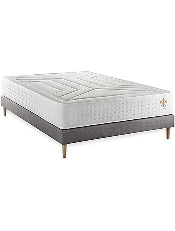 Ensemble Matelas Ressorts ensachés et mémoire de forme et Sommier tapissier en kit Gris - Vingt-Qua
