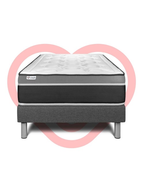 Ensemble Matelas Ressorts ensachés et mémoire de forme et Sommier tapissier en kit Gris - VITAL CAR - Kiabi