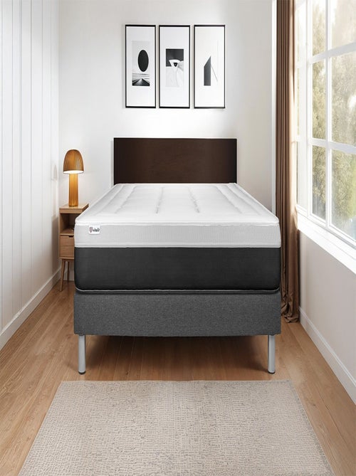 Ensemble Matelas Ressorts ensachés et mémoire de forme et Sommier tapissier en kit Gris - VITAL FOR - Kiabi