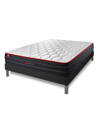 Ensemble Matelas Ressorts ensachés et mémoire de forme et Sommier tapissier en kit Noir - Boost
