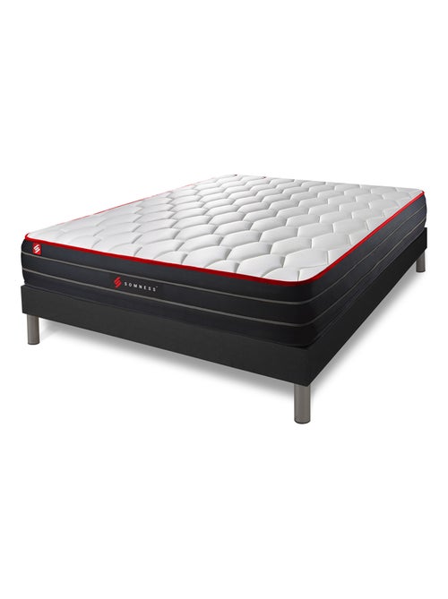 Ensemble Matelas Ressorts ensachés et mémoire de forme et Sommier tapissier en kit Noir - Boost - Kiabi