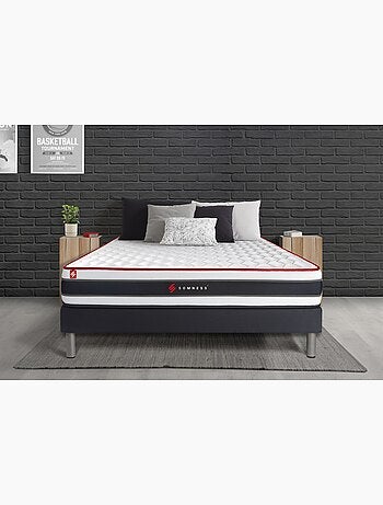 Ensemble Matelas Ressorts ensachés et mémoire de forme et Sommier tapissier en kit Noir - Energy