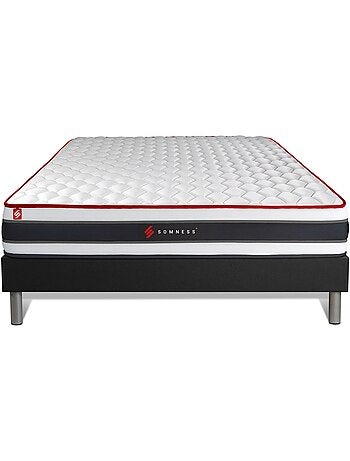 Ensemble Matelas Ressorts ensachés et mémoire de forme et Sommier tapissier en kit Noir - Energy
