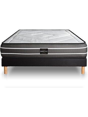Ensemble Matelas Ressorts ensachés et mémoire de forme et Sommier tapissier en kit Noir - Exclusive