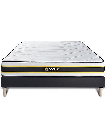 Ensemble Matelas Ressorts ensachés et mémoire de forme et Sommier tapissier en kit Noir - Flexy