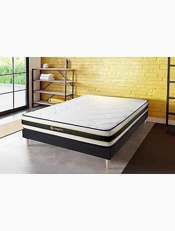 Ensemble Matelas Ressorts ensachés et mémoire de forme et Sommier tapissier en kit Noir - Flexy