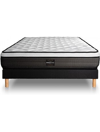 Ensemble Matelas Ressorts ensachés et mémoire de forme et Sommier tapissier en kit Noir - Suite