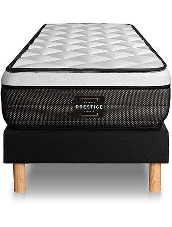Ensemble Matelas Ressorts ensachés et mémoire de forme et Sommier tapissier en kit Noir - Suite