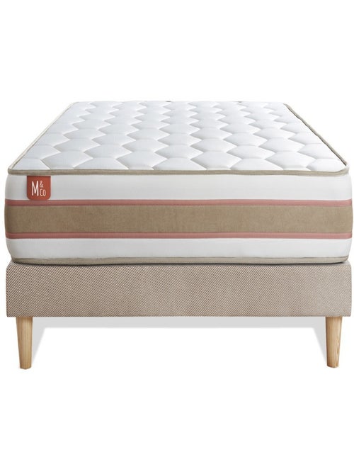Ensemble Matelas Ressorts ensachés et mémoire de forme et Sommier Tapissier multi-lattes Beige - Le - Kiabi