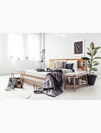 Ensemble Matelas Ressorts ensachés et mémoire de forme et Sommier Tapissier multi-lattes Blanc - Le