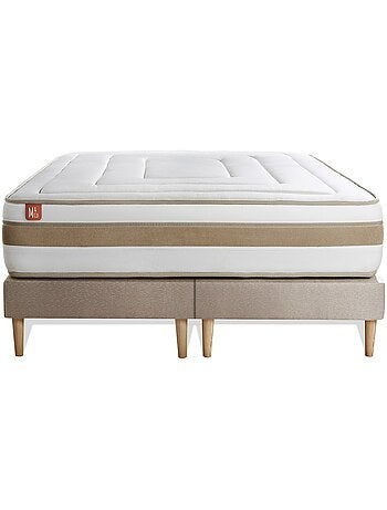 Ensemble Matelas Ressorts ensachés et mémoire de forme et Sommier Tapissier multi-lattes Blanc - Le