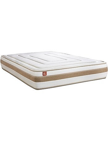 Ensemble Matelas Ressorts ensachés et mémoire de forme et Sommier Tapissier multi-lattes Blanc - Le