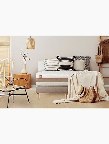 Ensemble Matelas Ressorts ensachés et mémoire de forme et Sommier Tapissier multi-lattes Beige - Le