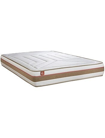 Ensemble Matelas Ressorts ensachés et mémoire de forme et Sommier Tapissier multi-lattes Beige - Le