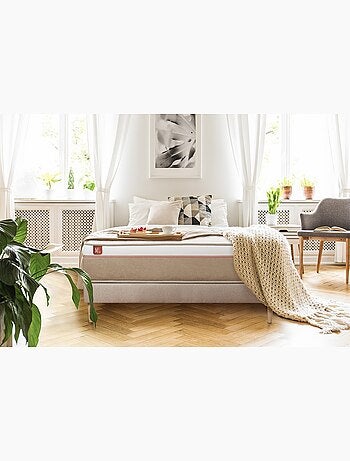 Ensemble Matelas Ressorts ensachés et mémoire de forme et Sommier Tapissier multi-lattes Beige - Le