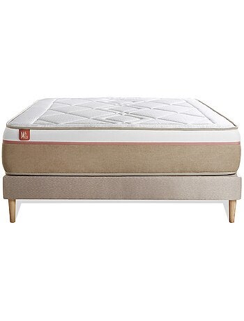 Ensemble Matelas Ressorts ensachés et mémoire de forme et Sommier Tapissier multi-lattes Beige - Le