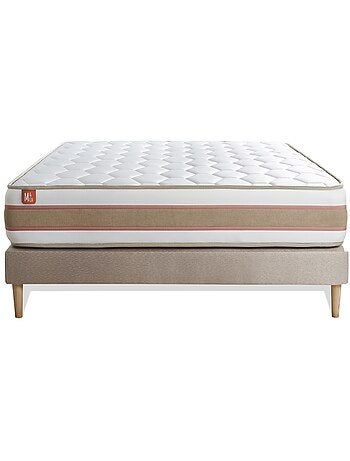 Ensemble Matelas Ressorts ensachés et mémoire de forme et Sommier Tapissier multi-lattes Beige - Le
