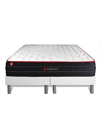 Ensemble Matelas Ressorts ensachés et mémoire de forme et Sommier Tapissier multi-lattes Blanc - Bo