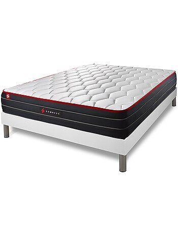 Ensemble Matelas Ressorts ensachés et mémoire de forme et Sommier Tapissier multi-lattes Blanc - Bo