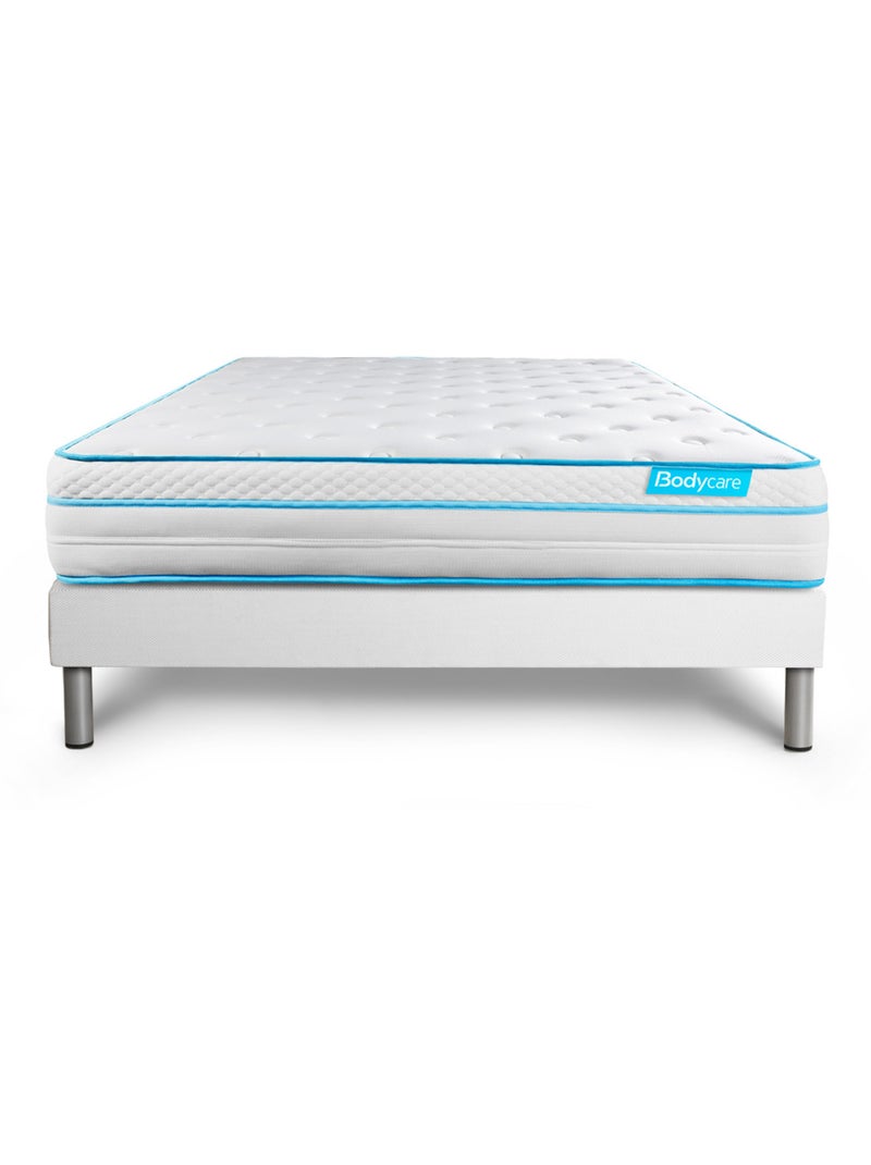 Ensemble Matelas Ressorts ensachés et mémoire de forme et Sommier Tapissier multi-lattes Blanc - Bo Blanc - Kiabi