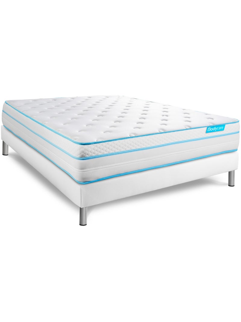 Ensemble Matelas Ressorts ensachés et mémoire de forme et Sommier Tapissier multi-lattes Blanc - Bo Blanc - Kiabi