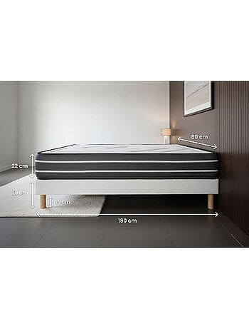 Ensemble Matelas Ressorts ensachés et mémoire de forme et Sommier Tapissier multi-lattes Blanc - Ex