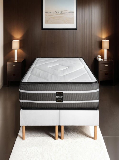 Ensemble Matelas Ressorts ensachés et mémoire de forme et Sommier Tapissier multi-lattes Blanc - Ex - Kiabi
