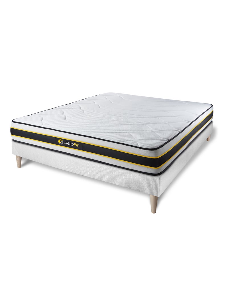 Ensemble Matelas Ressorts ensachés et mémoire de forme et Sommier Tapissier multi-lattes Blanc - Fl Blanc - Kiabi