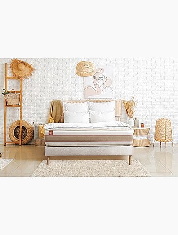 Ensemble Matelas Ressorts ensachés et mémoire de forme et Sommier Tapissier multi-lattes Blanc - Le