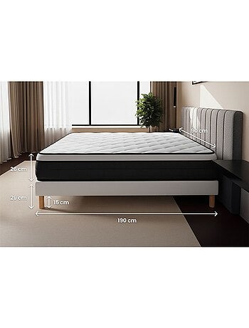 Ensemble Matelas Ressorts ensachés et mémoire de forme et Sommier Tapissier multi-lattes Noir - Sui