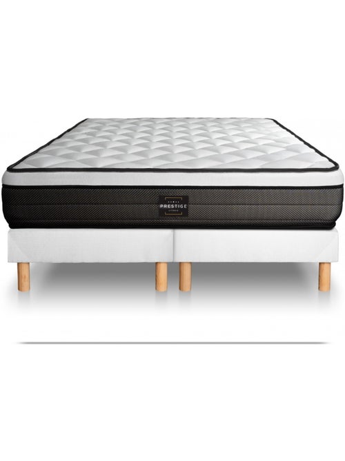 Ensemble Matelas Ressorts ensachés et mémoire de forme et Sommier Tapissier multi-lattes Blanc - Su - Kiabi