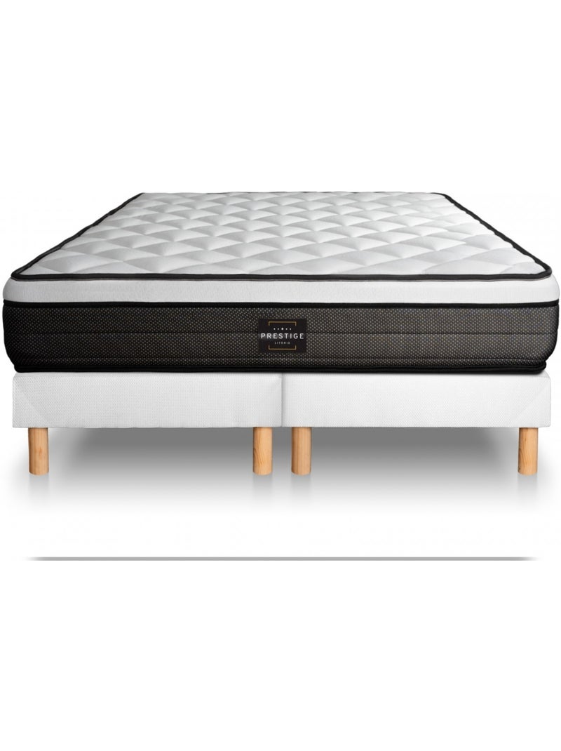 Ensemble Matelas Ressorts ensachés et mémoire de forme et Sommier Tapissier multi-lattes Blanc - Su Blanc - Kiabi