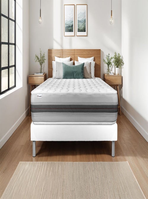 Ensemble Matelas Ressorts ensachés et mémoire de forme et Sommier Tapissier multi-lattes Blanc - VI - Kiabi