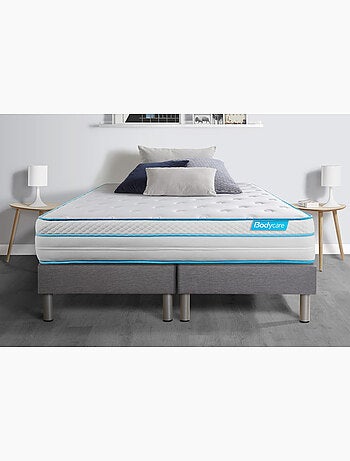 Ensemble Matelas Ressorts ensachés et mémoire de forme et Sommier Tapissier multi-lattes Gris - Bod