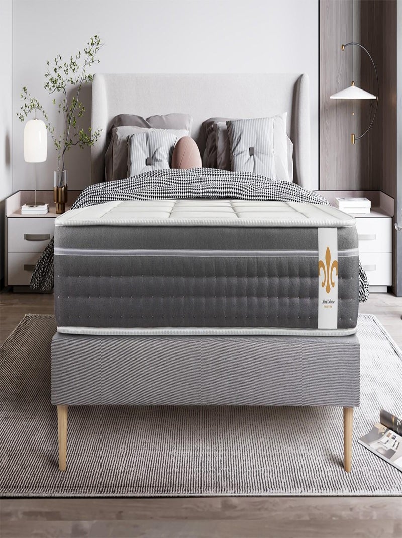 Ensemble Matelas Ressorts ensachés et mémoire de forme et Sommier Tapissier multi-lattes Gris - Tre Gris - Kiabi