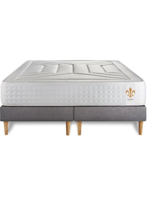 Ensemble Matelas Ressorts ensachés et mémoire de forme et Sommier Tapissier multi-lattes Gris - Vin - Kiabi