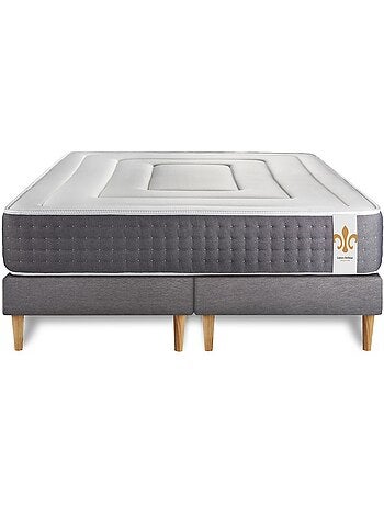 Ensemble Matelas Ressorts ensachés et mémoire de forme et Sommier Tapissier multi-lattes Gris - Vin