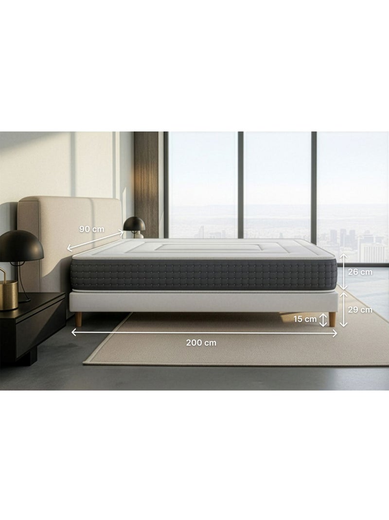Ensemble Matelas Ressorts ensachés et mémoire de forme et Sommier Tapissier multi-lattes Gris - Vin Gris - Kiabi