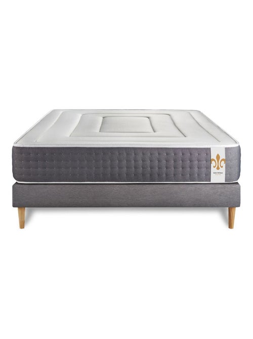 Ensemble Matelas Ressorts ensachés et mémoire de forme et Sommier Tapissier multi-lattes Gris - Vin - Kiabi