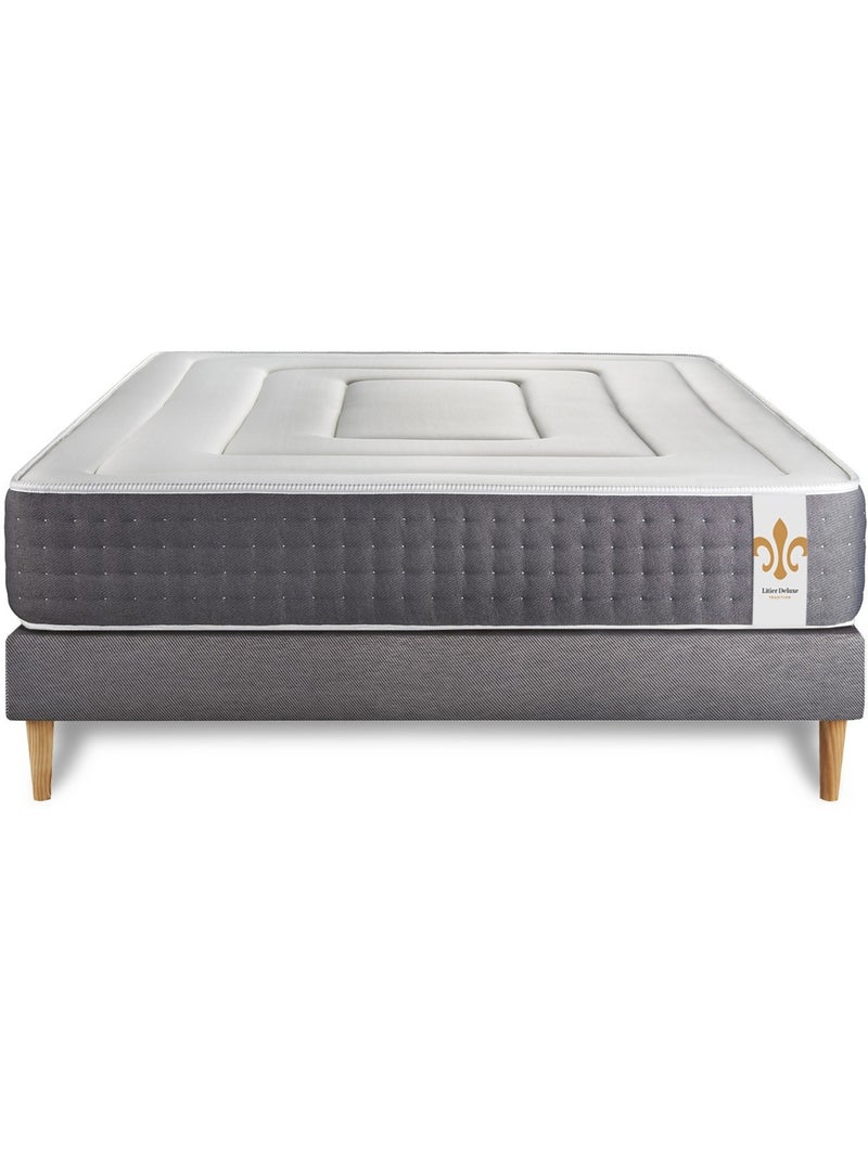 Ensemble Matelas Ressorts ensachés et mémoire de forme et Sommier Tapissier multi-lattes Gris - Vin Gris - Kiabi