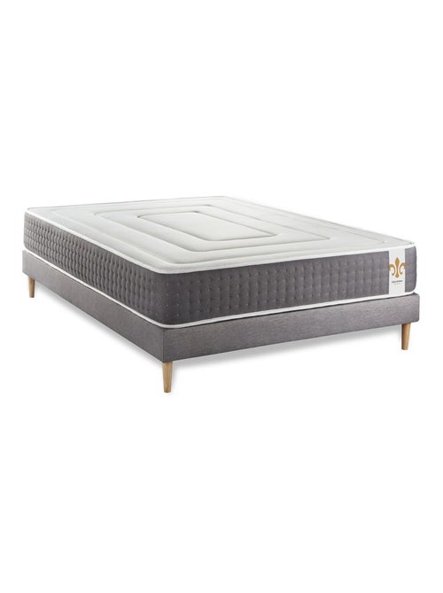 Ensemble Matelas Ressorts ensachés et mémoire de forme et Sommier Tapissier multi-lattes Gris - Vin - Kiabi