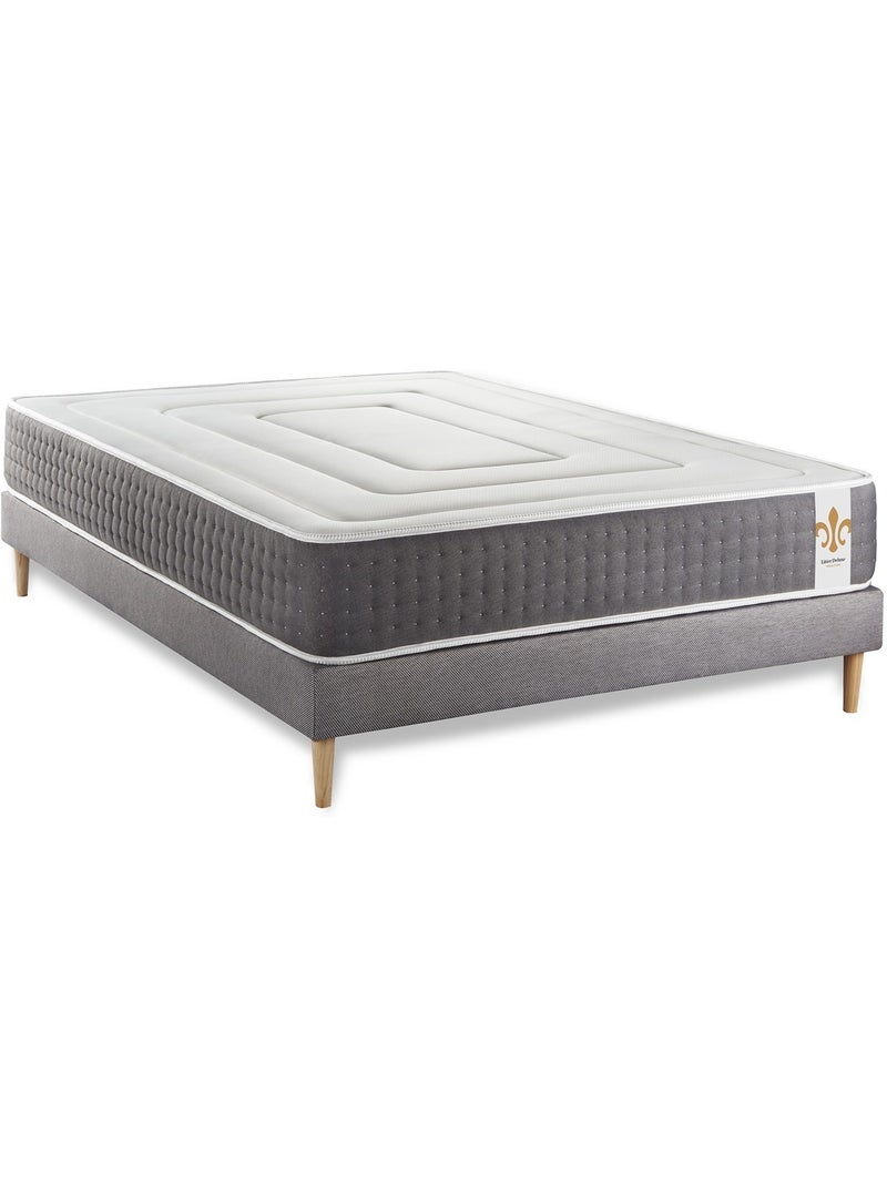 Ensemble Matelas Ressorts ensachés et mémoire de forme et Sommier Tapissier multi-lattes Gris - Vin Gris - Kiabi