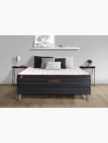 Ensemble Matelas Ressorts ensachés et mémoire de forme et Sommier Tapissier multi-lattes Noir - Boo