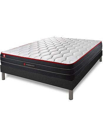 Ensemble Matelas Ressorts ensachés et mémoire de forme et Sommier Tapissier multi-lattes Noir - Boo