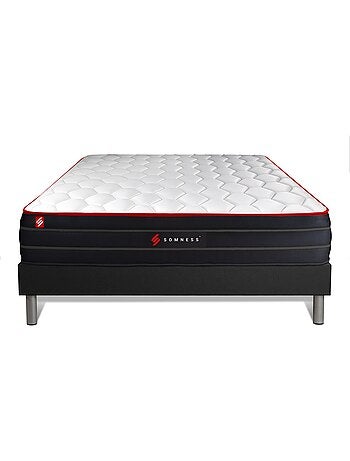 Ensemble Matelas Ressorts ensachés et mémoire de forme et Sommier Tapissier multi-lattes Noir - Boo