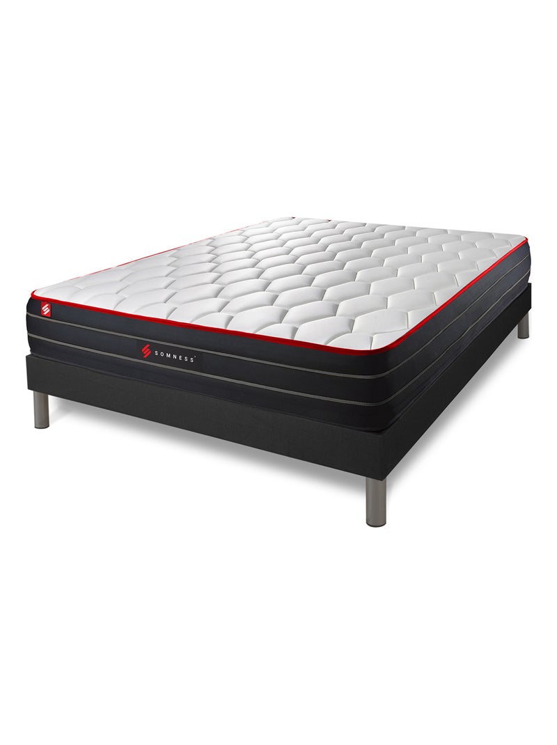 Ensemble Matelas Ressorts ensachés et mémoire de forme et Sommier Tapissier multi-lattes Noir - Boo Noir - Kiabi