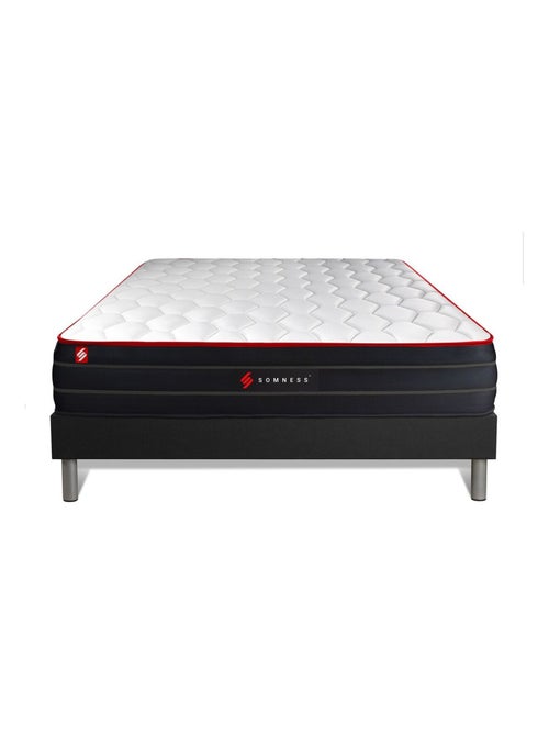 Ensemble Matelas Ressorts ensachés et mémoire de forme et Sommier Tapissier multi-lattes Noir - Boo - Kiabi