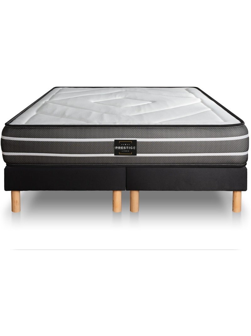 Ensemble Matelas Ressorts ensachés et mémoire de forme et Sommier Tapissier multi-lattes Noir - Exc Noir - Kiabi