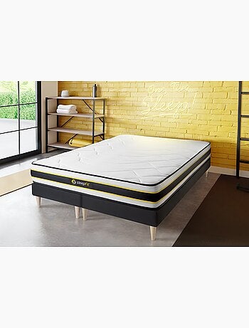 Ensemble Matelas Ressorts ensachés et mémoire de forme et Sommier Tapissier multi-lattes Blanc - Fl
