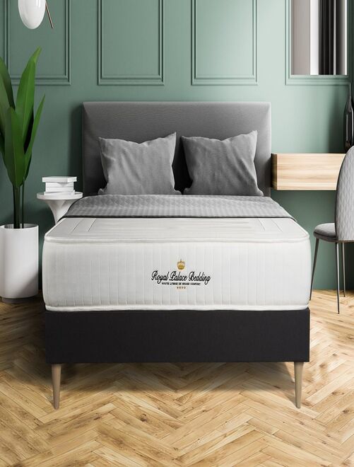 Ensemble Matelas Ressorts ensachés et mémoire de forme et Sommier Tapissier multi-lattes Noir - Lan - Kiabi